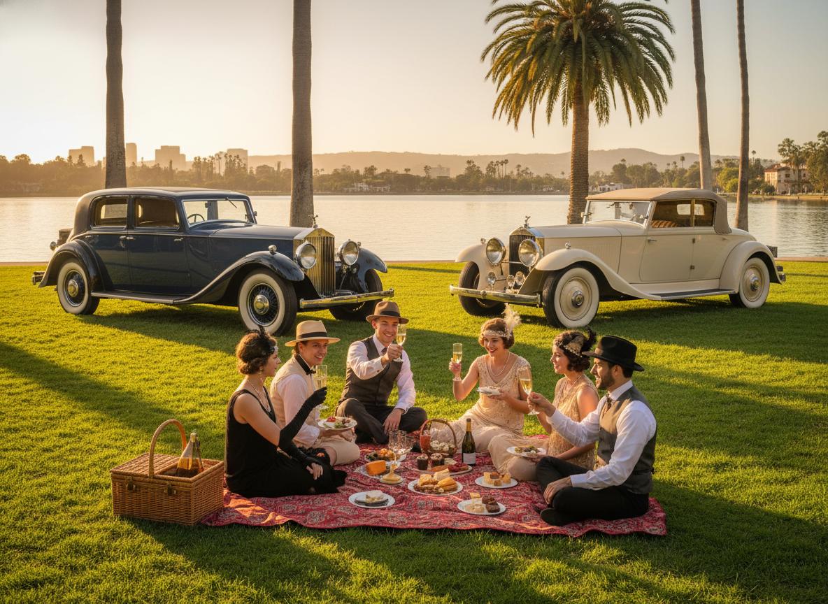 Enjoying a picnic with our vintage cars